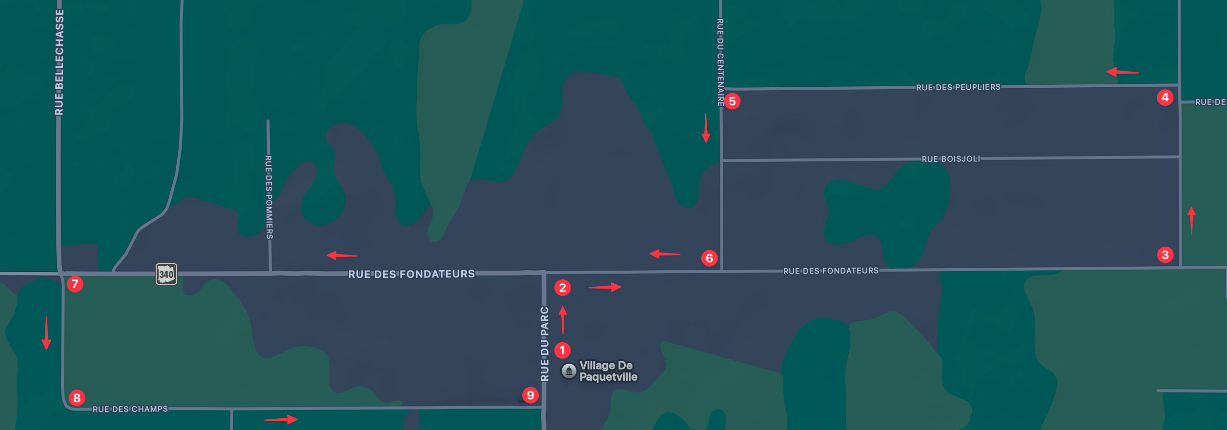 Carte du trajet de la parade